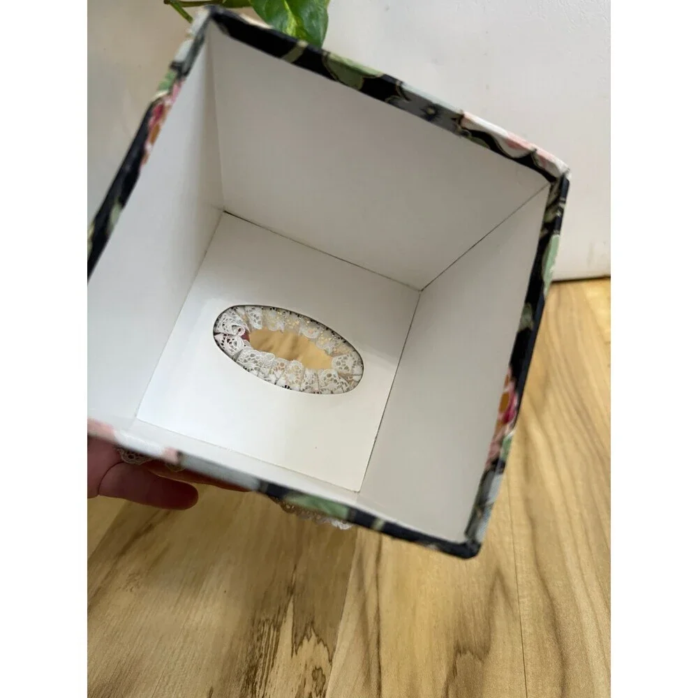 Floral Fabric Tissue Box Cover with Lace Trim